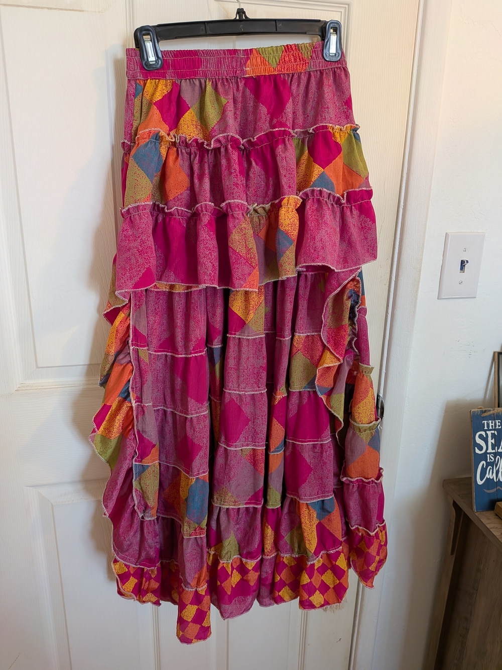 Women’s Hi Lo Ruffle Midi Skirt - Pink Multi